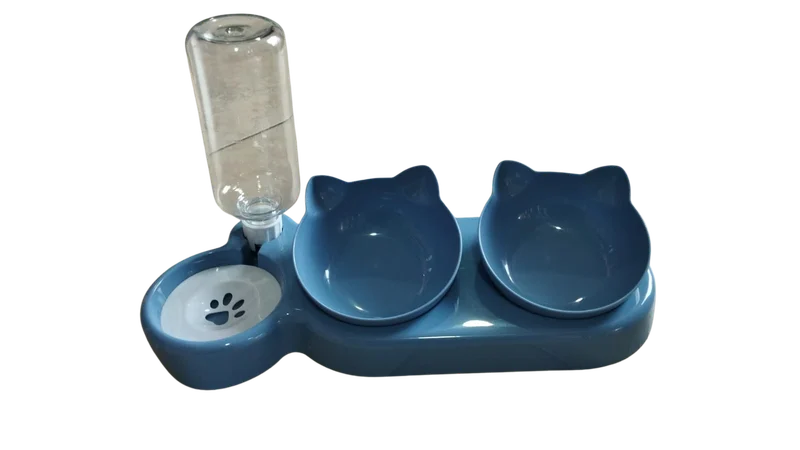 Comedero plástico doble para mascota — dos compartimentos para agua y comida