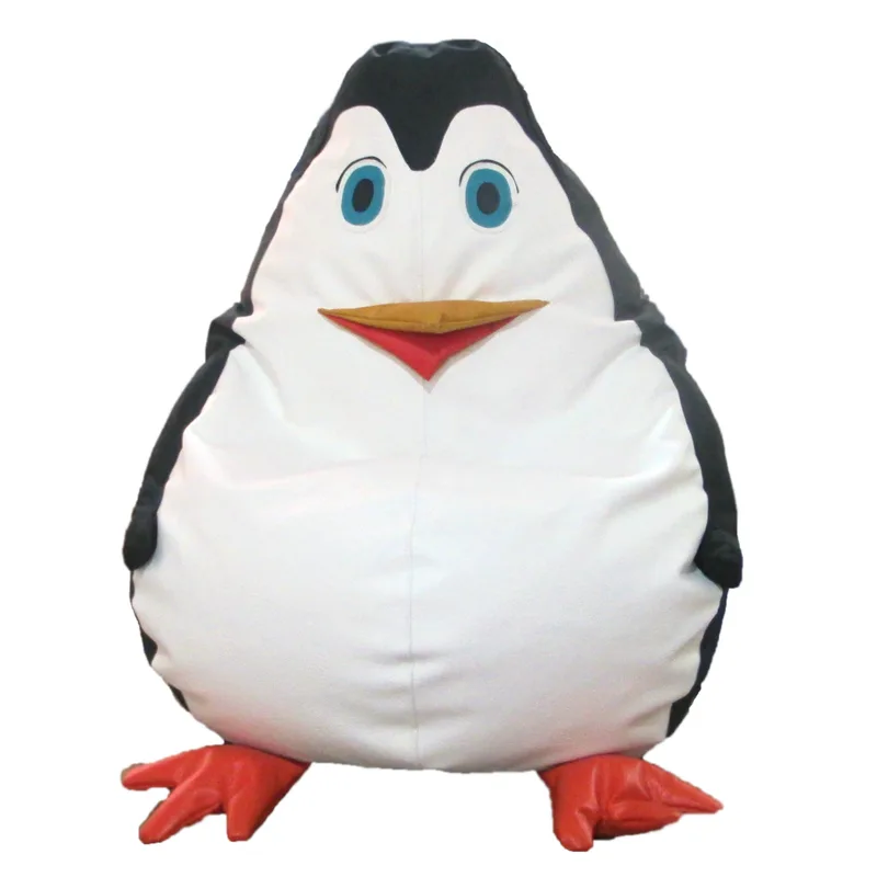 Puff tipo pera con diseño de pingüino en lona y cuerina